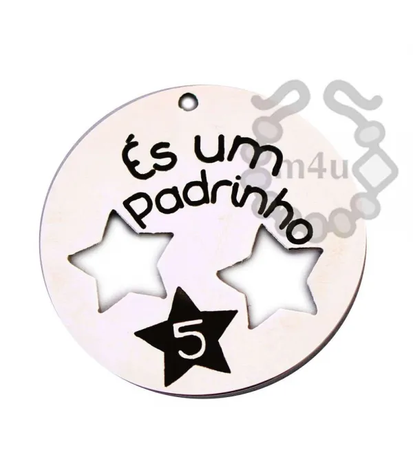 Pendente Inox 32mm c/ recortes e gravação Padrinho 5 Estrelas | Início