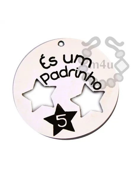 Pendente Inox 32mm c/ recortes e gravação Padrinho 5 Estrelas | Início