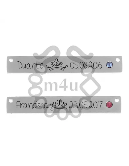 Conector Inox Rectangular com Strass e Gravação | Início