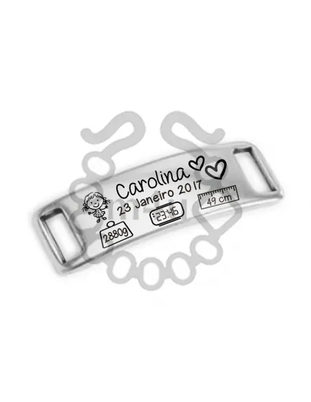 Placa para Pulseira Zamak com Gravação Dados de Nascimento | Início