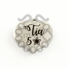 Pendente Coração Inox 17x16mm c/ gravação Tia 5 Estrelas | Início