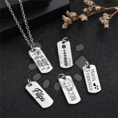 Pendente Retangular em Aço Inox 20x8mm com Gravação Personalizada (c/ Argola) | Pendentes e Conectores