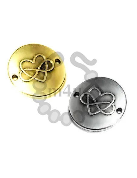 Conector Redondo Coração Infinito 19mm  - Prata / Ouro | Início