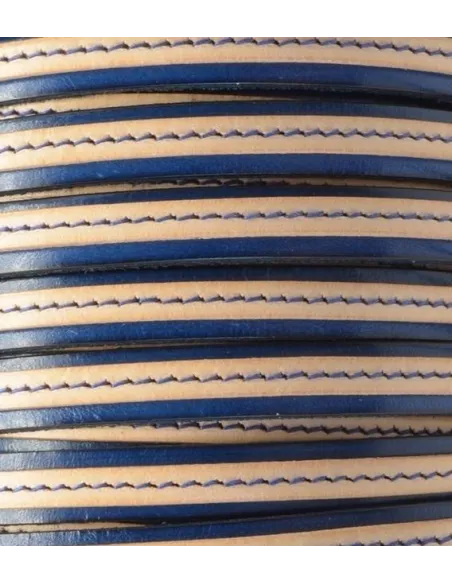 Cabedal plano de 10mm + 5mm pespontado - Azul + Natural | Fios, Cordões e Cabedais