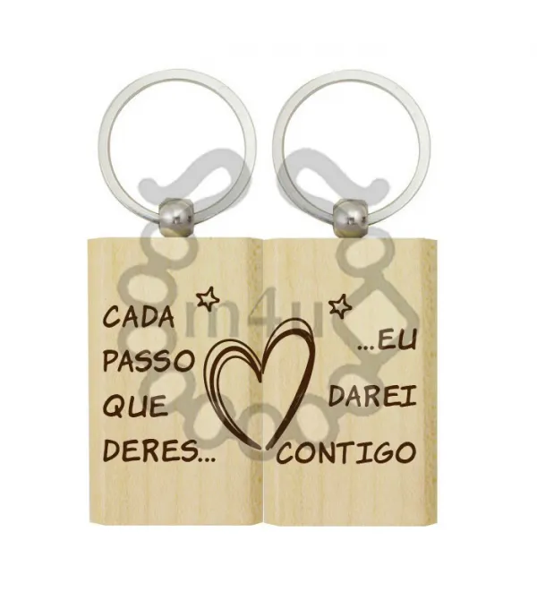 Conjunto de 2 Porta-Chaves em Madeira c/ Gravação 'Cada passo que deres, eu darei contigo' | Início