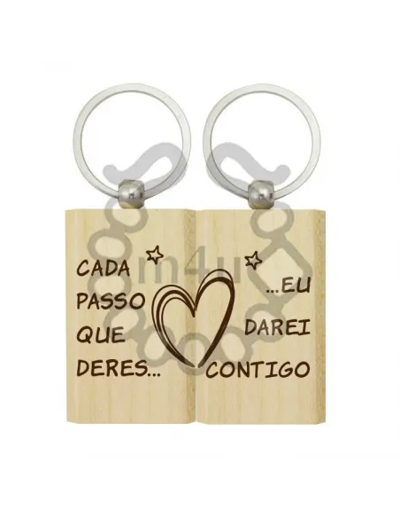 Conjunto de 2 Porta-Chaves em Madeira c/ Gravação 'Cada passo que deres, eu darei contigo' | Início
