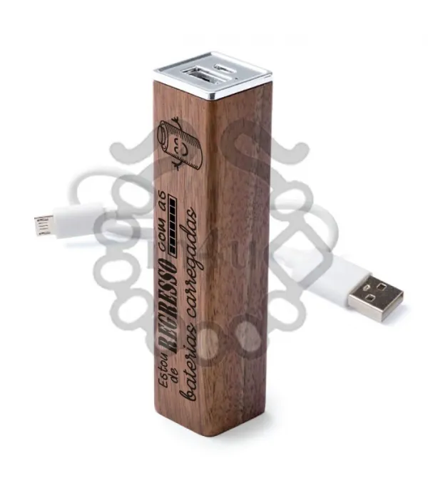 Power Bank Bateria Portátil em Madeira c/ Gravação | Laser Madeira