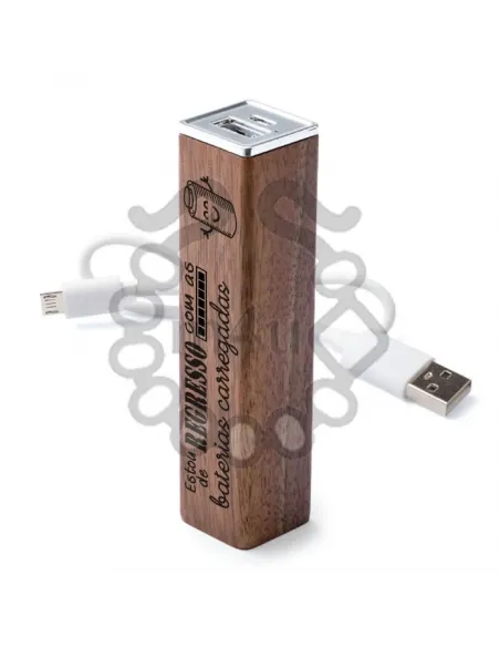 Power Bank Bateria Portátil em Madeira c/ Gravação | Laser Madeira
