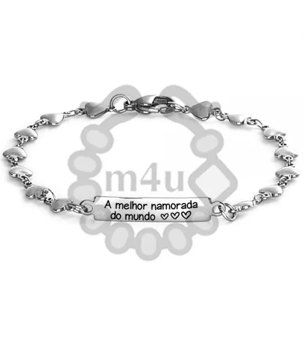 Pulseira Aço Inoxidável Corações c/ Gravação | Laser Metal
