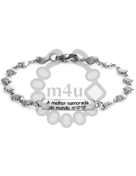 Pulseira Aço Inoxidável Corações c/ Gravação | Laser Metal