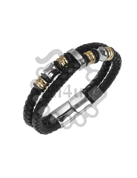 Pulseira em Pele e Aço Inoxidável 215x9mm | Fios, Cordões e Cabedais