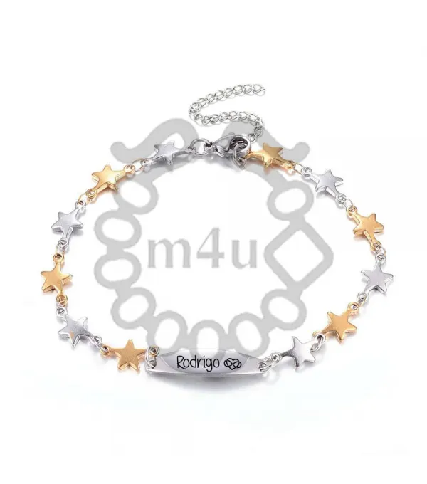 Pulseira Aço Inoxidável Estrelas c/ Gravação de Nome | Laser Metal