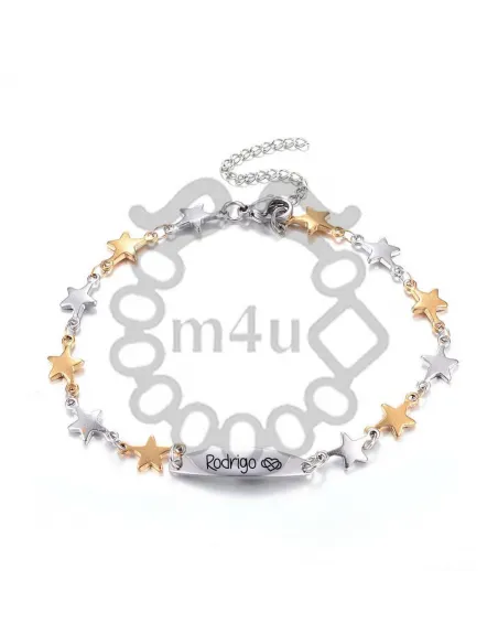 Pulseira Aço Inoxidável Estrelas c/ Gravação de Nome | Laser Metal