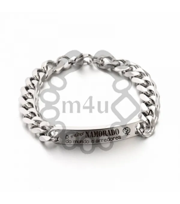 Pulseira Masculina Aço Inoxidável 'Melhor Namorado' - 215x10mm | Laser Metal