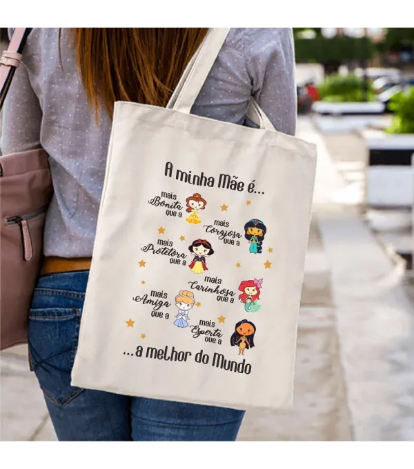 Saco Algodão c/ Impressão Princesas - A minha Mãe é... | Sacos Shopper