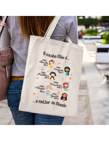 Saco Algodão c/ Impressão Princesas - A minha Mãe é... | Sacos Shopper