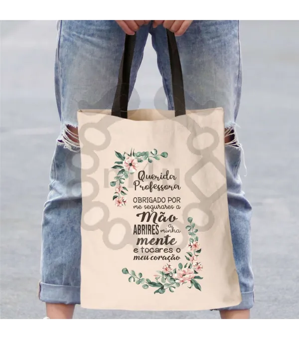 Saco Algodão c/ Alça colorida - Querida Professora... | Sacos Shopper