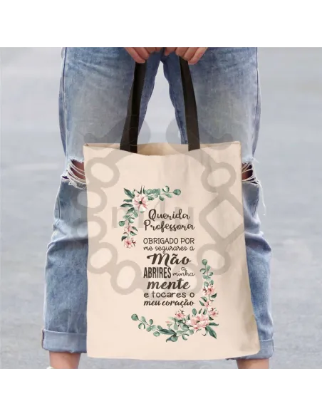 Saco Algodão c/ Alça colorida - Querida Professora... | Sacos Shopper
