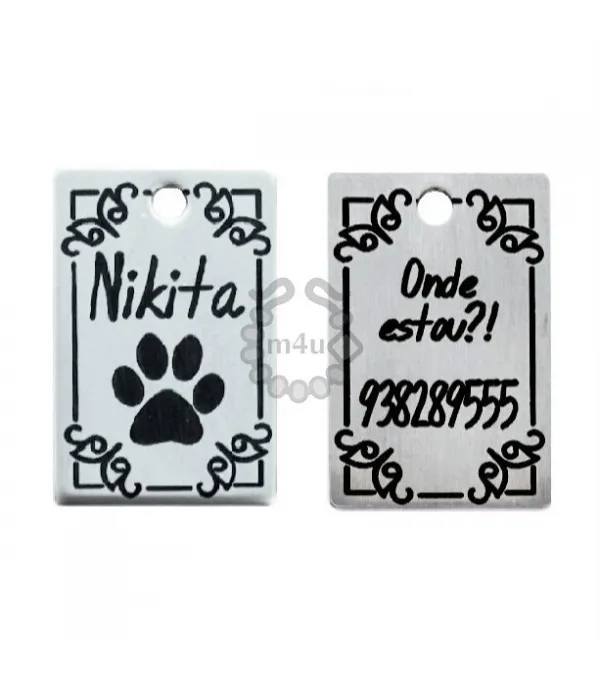 Chapa Inox 20x30mm c/ Dados Animal - Frente e Verso | Início